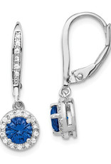 Sterling Silver Round Created Blue Spinel and CZ Earrings