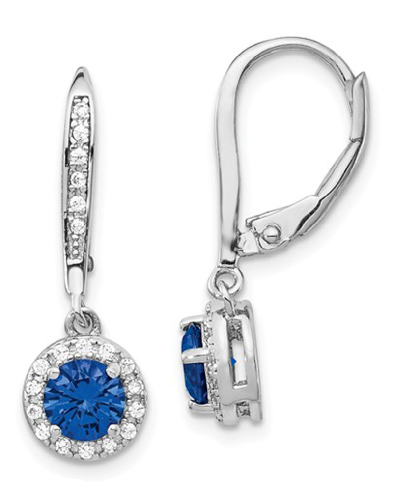 Sterling Silver Round Created Blue Spinel and CZ Earrings