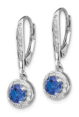 Sterling Silver Round Created Blue Spinel and CZ Earrings