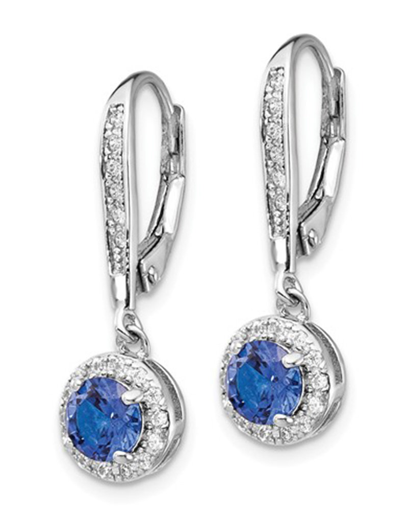 Sterling Silver Round Created Blue Spinel and CZ Earrings