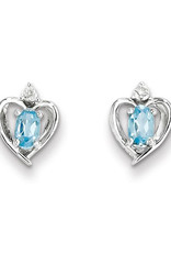 Sterling Silver Oval Blue Topaz and Diamond Stud Earrings