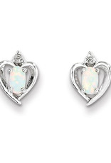 Sterling Silver Oval Opal and Diamond Stud Earrings