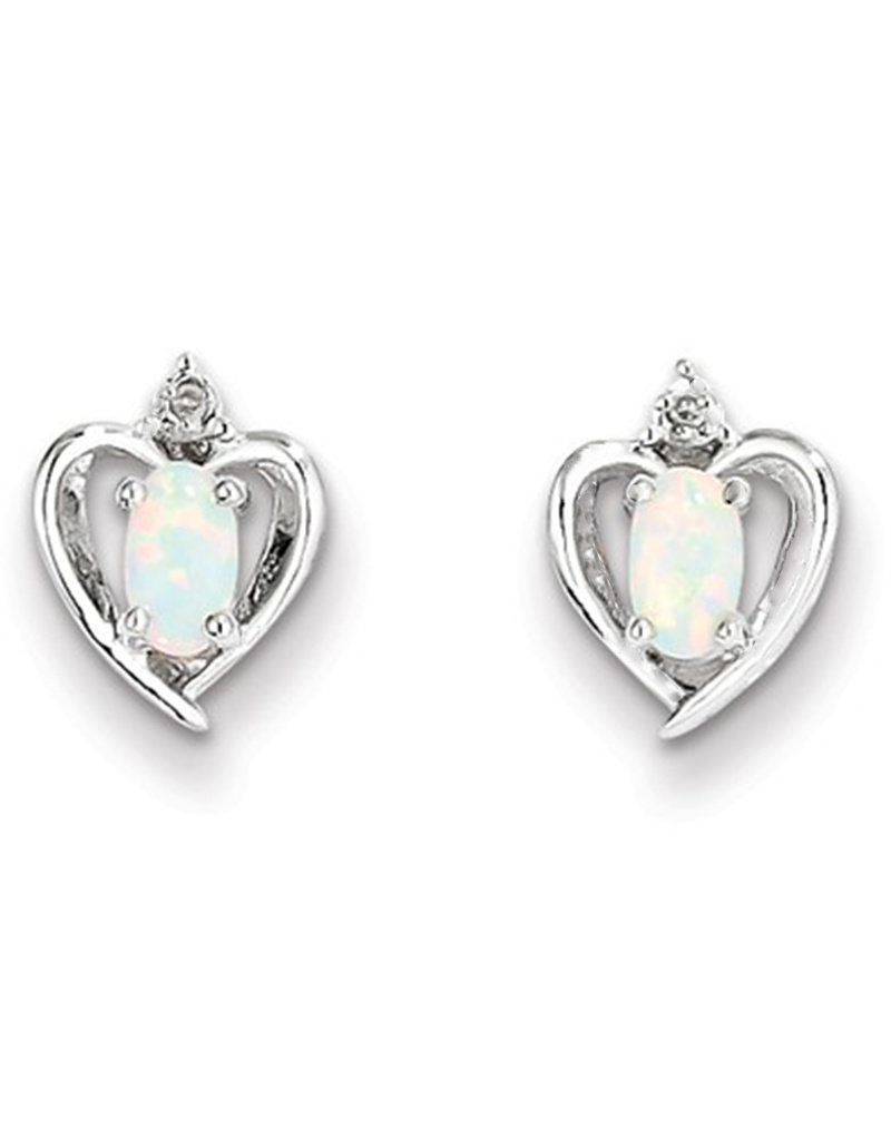 Sterling Silver Oval Opal and Diamond Stud Earrings