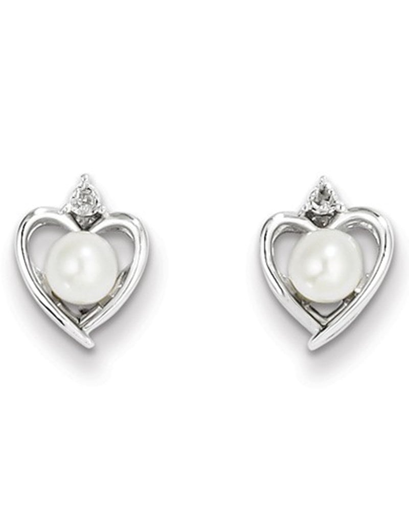 Sterling Siver Pearl and Diamond Stud Earrings