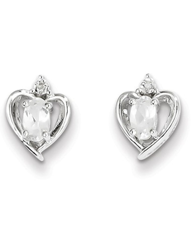 Sterling Silver Oval White Topaz and Diamond Stud Earrings