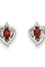 Sterling Silver Oval Garnet and Diamond Stud Earrings