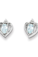 Sterling Silver Oval Aquamarine and Diamond Stud Earrings