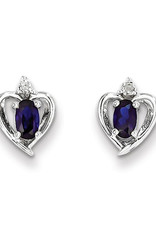 Sterling Silver Oval Created Sapphire and Diamond Stud Earrings