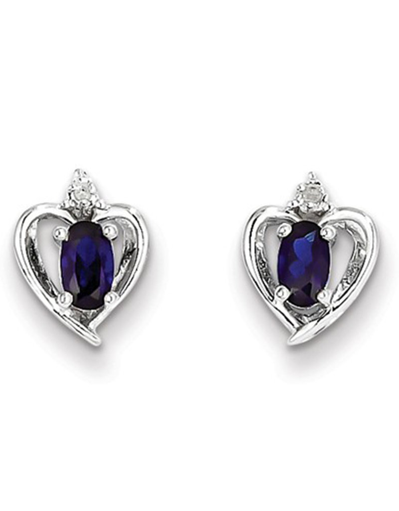 Sterling Silver Oval Created Sapphire and Diamond Stud Earrings