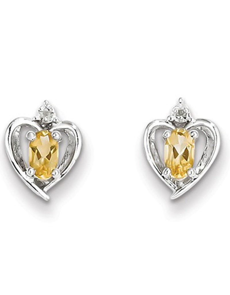 Sterling Silver Oval Citrine and Diamond Stud Earrings
