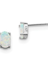 Sterling Silver Oval Opal Stud Earrings 7mm