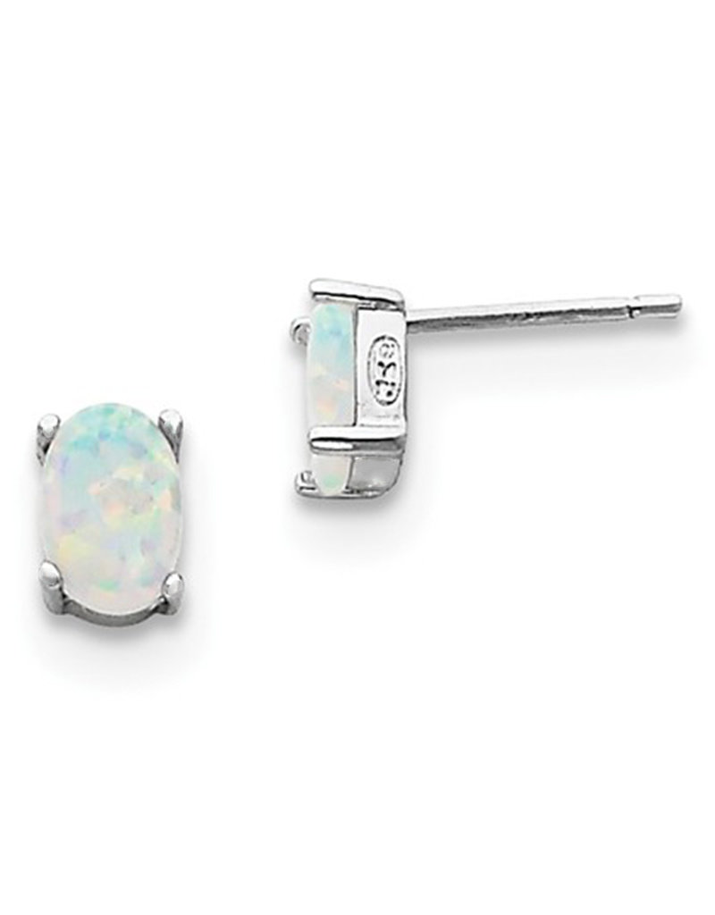 Sterling Silver Oval Opal Stud Earrings 7mm