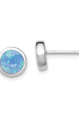 Sterling Silver Round Opal Stud Earrings 8mm