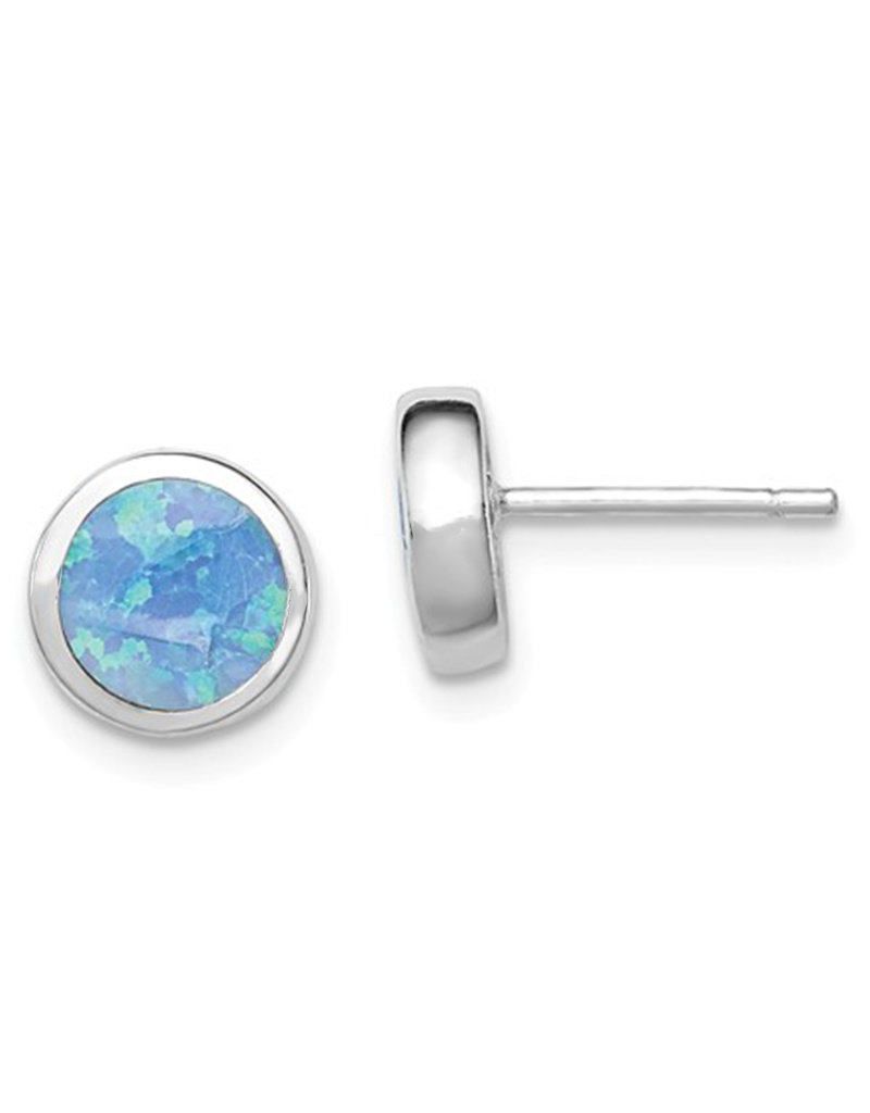 Sterling Silver Round Opal Stud Earrings 8mm