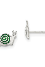 Sterling Silver Green Enamel Snail Stud Earrings 9mm
