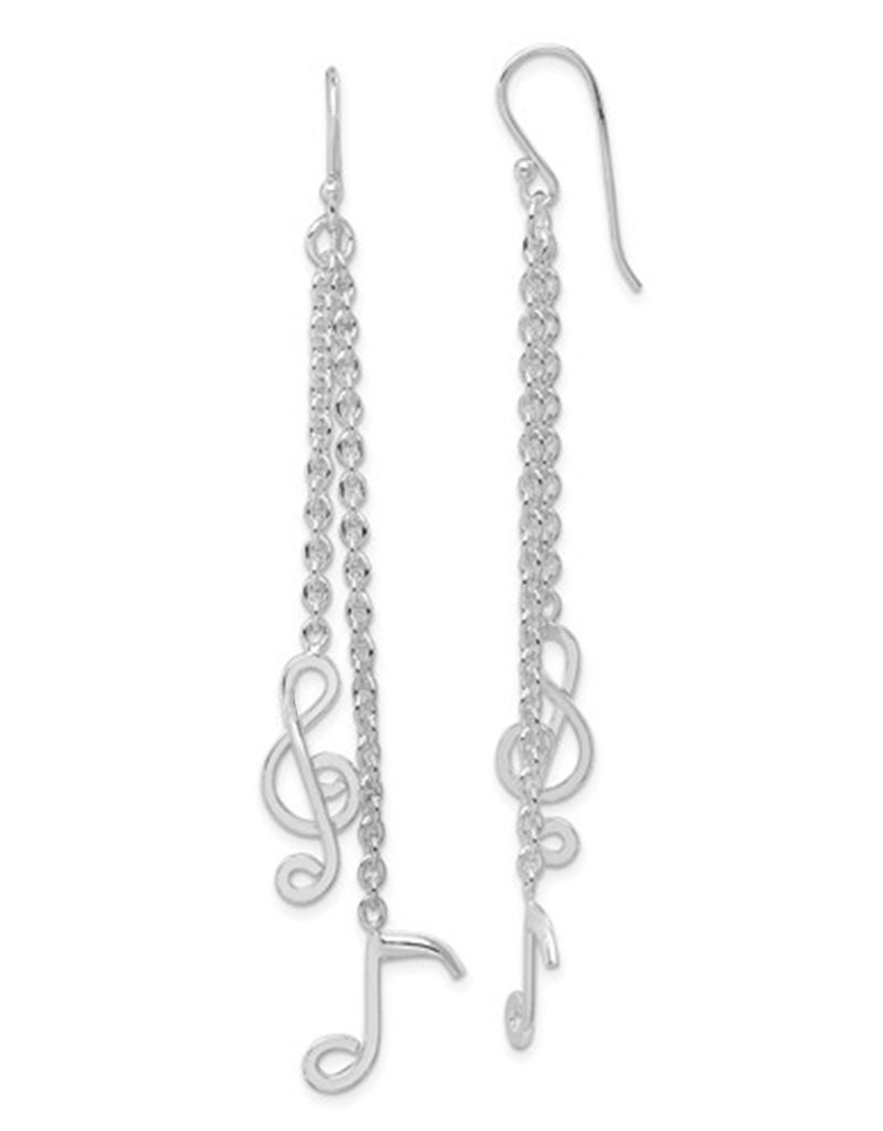 Sterling Silver Music Chain Dangle Earrings 67mm