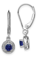 Sterling Silver Round Created Sapphire and Diamond Earrings
