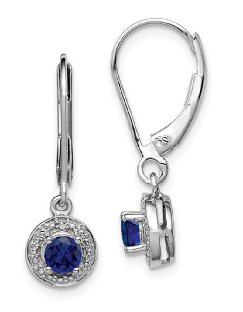 Sterling Silver Round Created Sapphire and Diamond Earrings