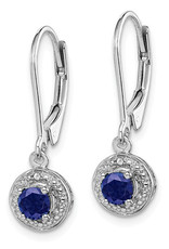 Sterling Silver Round Created Sapphire and Diamond Earrings