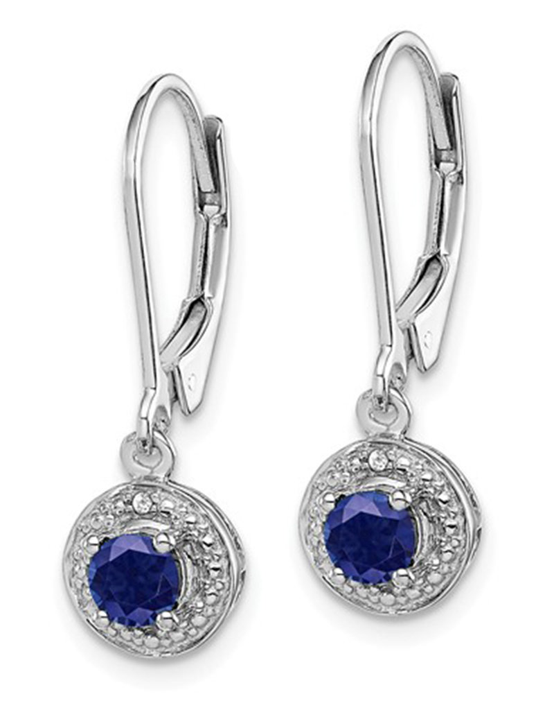 Sterling Silver Round Created Sapphire and Diamond Earrings