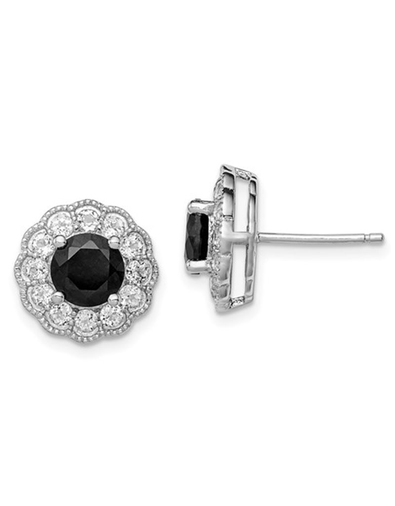 Sterling Silver Black Sapphire & White Topaz Earrings