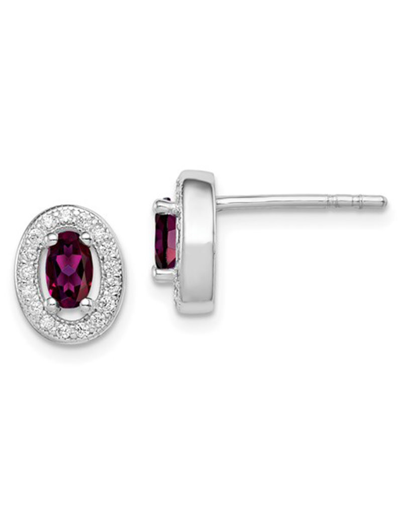 Sterling Silver Oval January CZ Stud Earrings