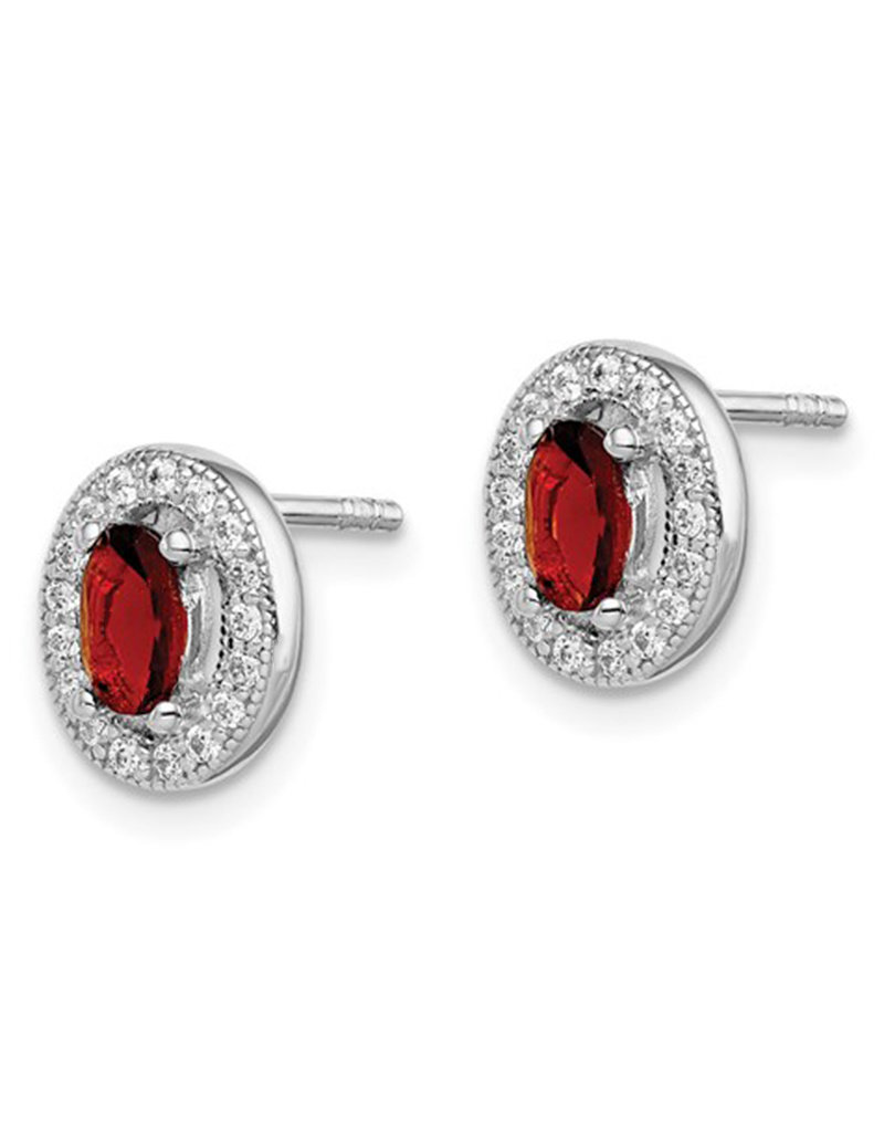 Sterling Silver Oval January CZ Stud Earrings