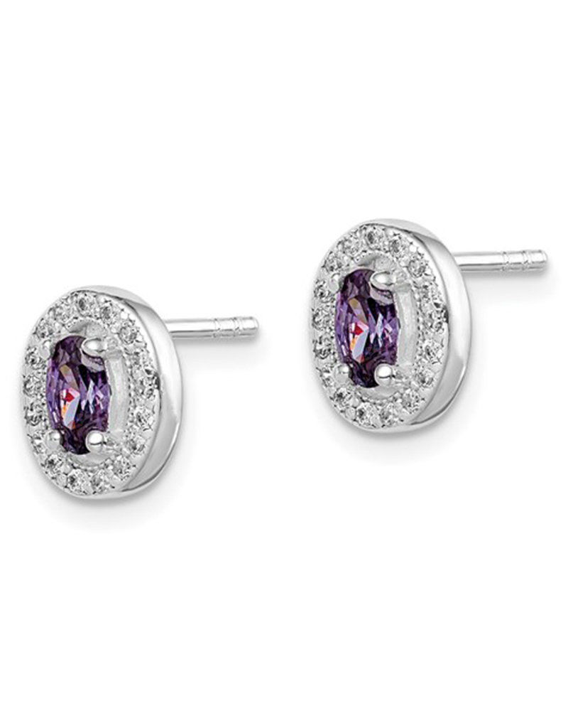 Sterling Silver Oval February CZ Stud Earrings