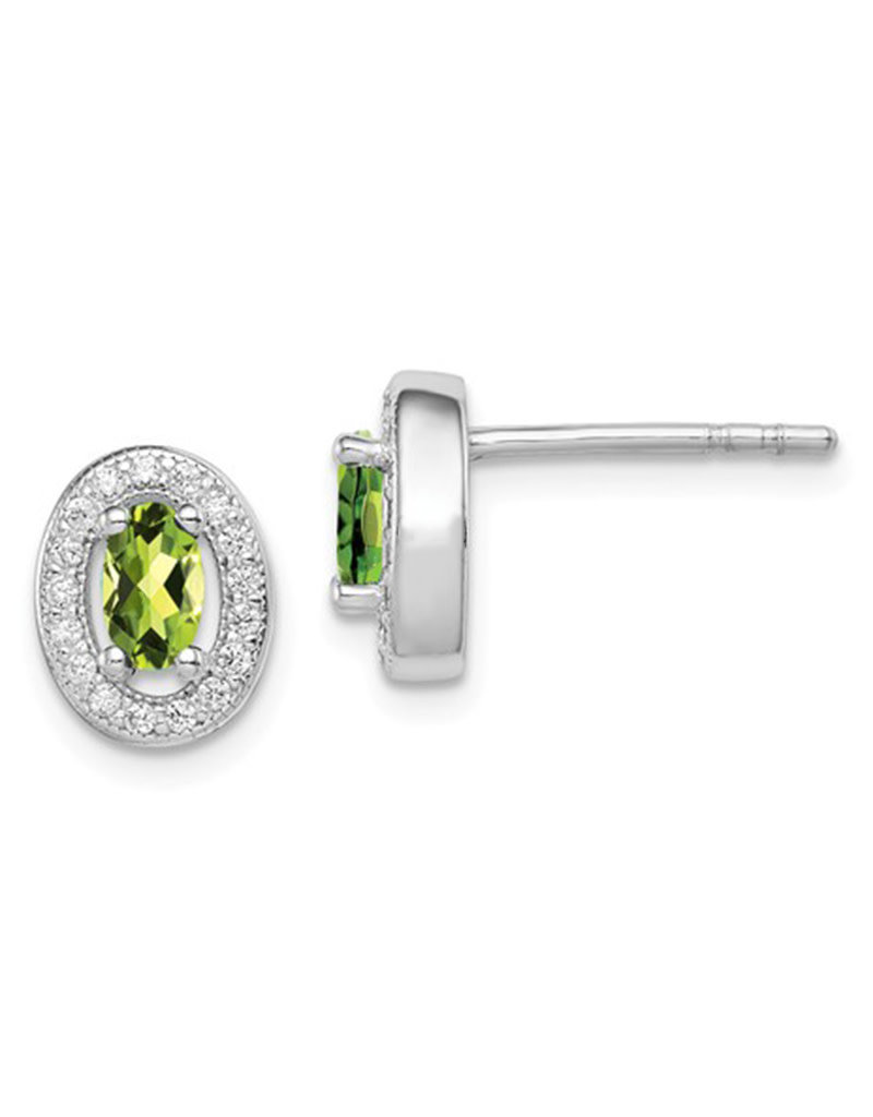 Sterling Silver Oval August CZ Stud Earrings