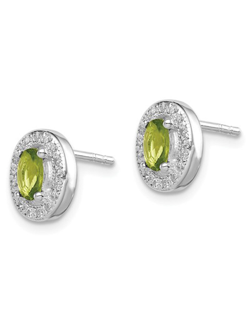Sterling Silver Oval August CZ Stud Earrings