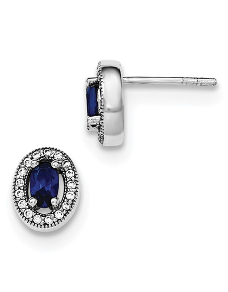 Sterling Silver Oval September CZ Stud Earrings