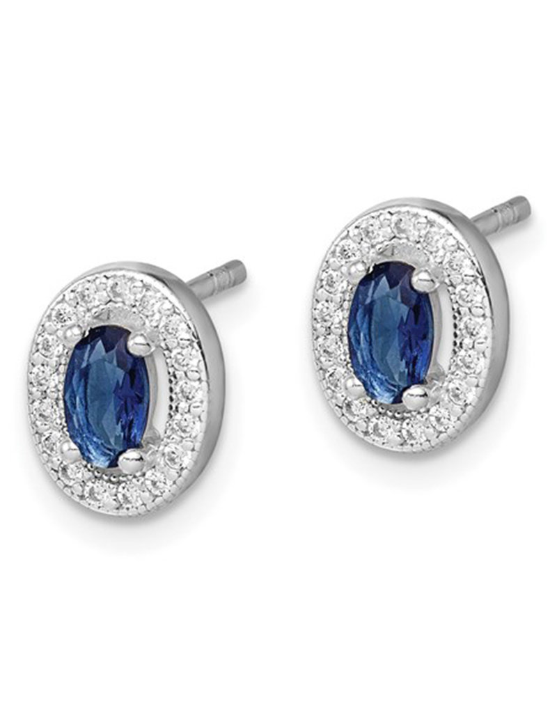 Sterling Silver Oval September CZ Stud Earrings
