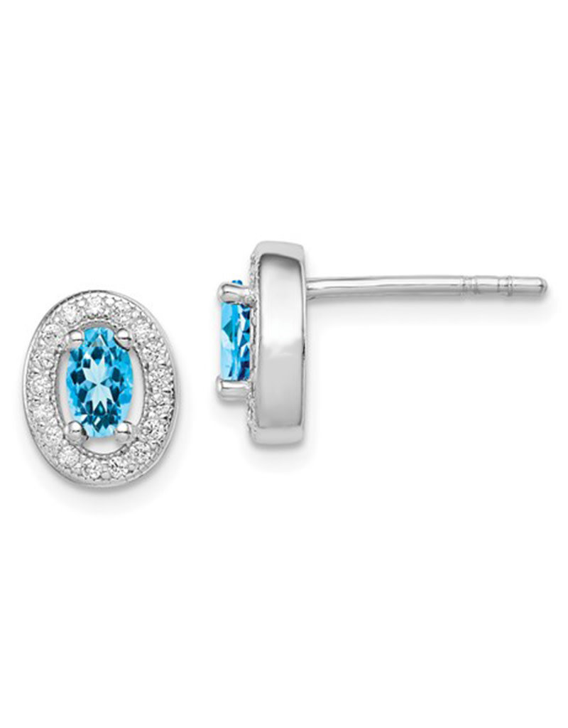 Sterling Silver Oval December CZ Stud Earrings