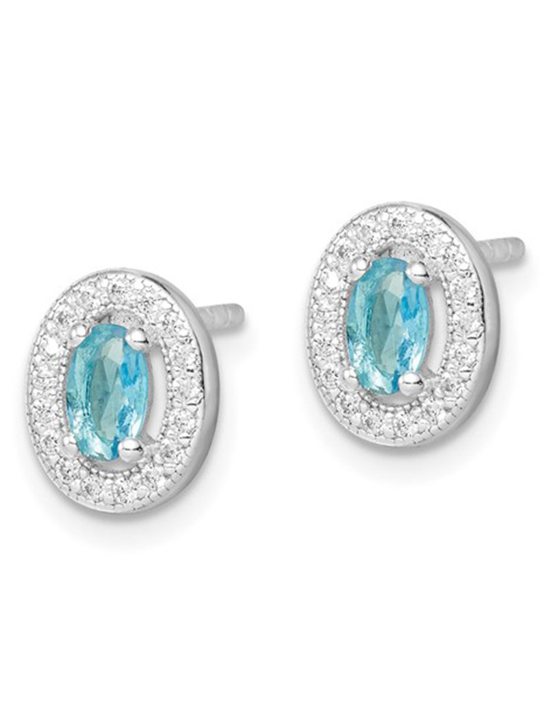 Sterling Silver Oval December CZ Stud Earrings