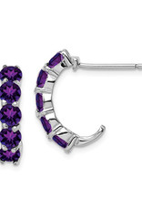 Sterling Silver Amethyst J-Shaped Hoop Earrings 19mm