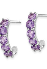 Sterling Silver Amethyst J-Shaped Hoop Earrings 19mm