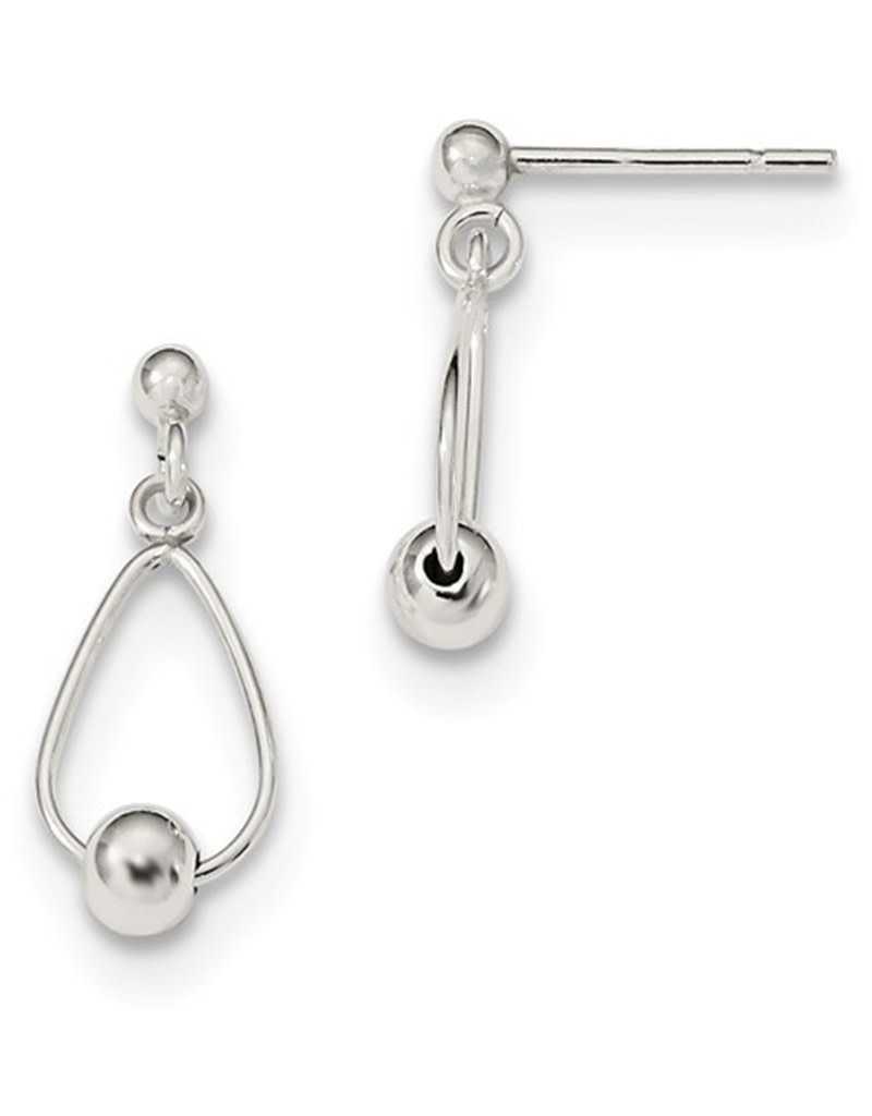 Sterling Silver Teardrop with Bead Dangle Post Earrings