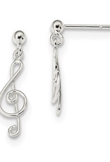Sterling Silver Treble Clef Dangle Post Earrings