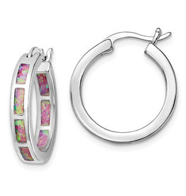 Pink Opal Hoop Earrings 20mm