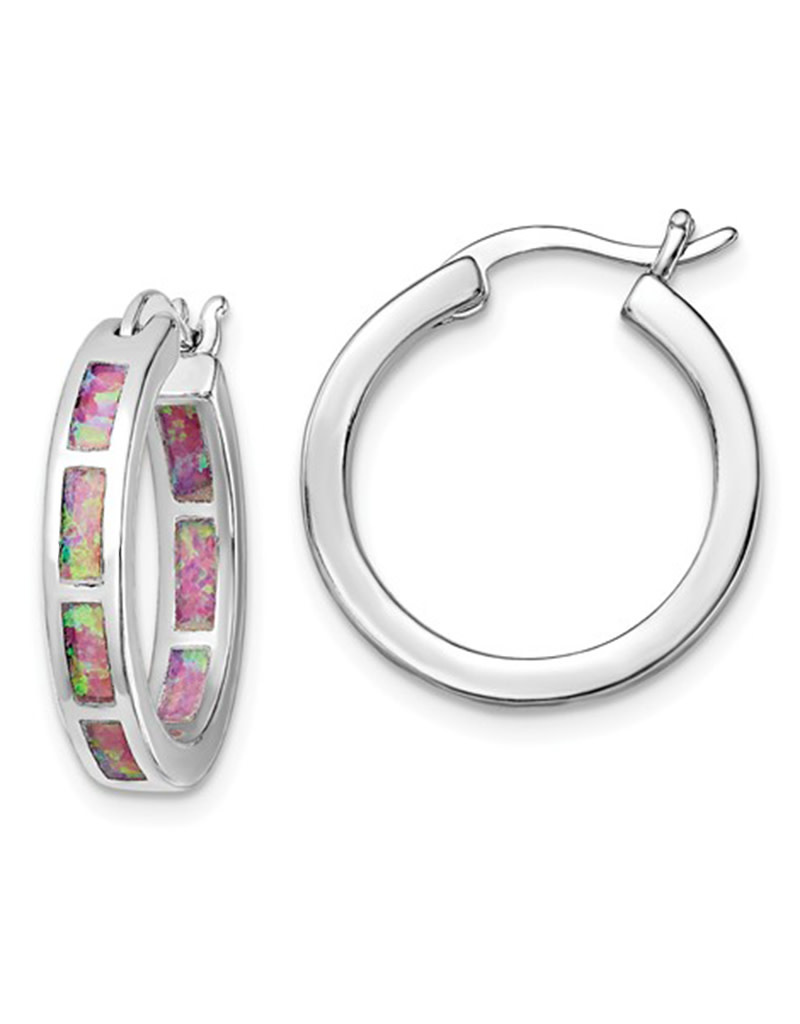 Pink Opal Hoop Earrings 20mm