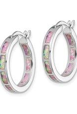 Sterling Silver Synthetic Pink Opal Hoop Earrings 20mm