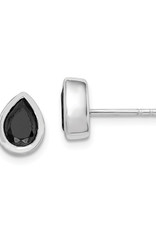 Sterling Silver Teardrop Black CZ Stud Earrings