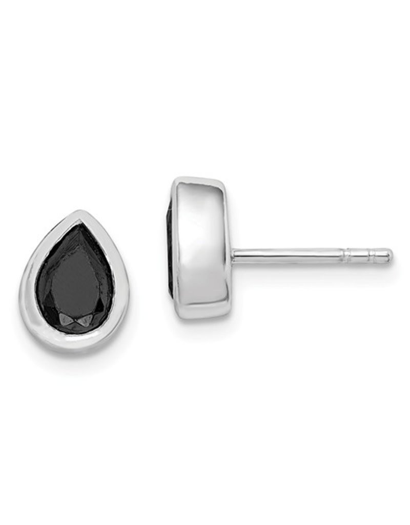 Sterling Silver Teardrop Black CZ Stud Earrings