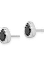 Sterling Silver Teardrop Black CZ Stud Earrings