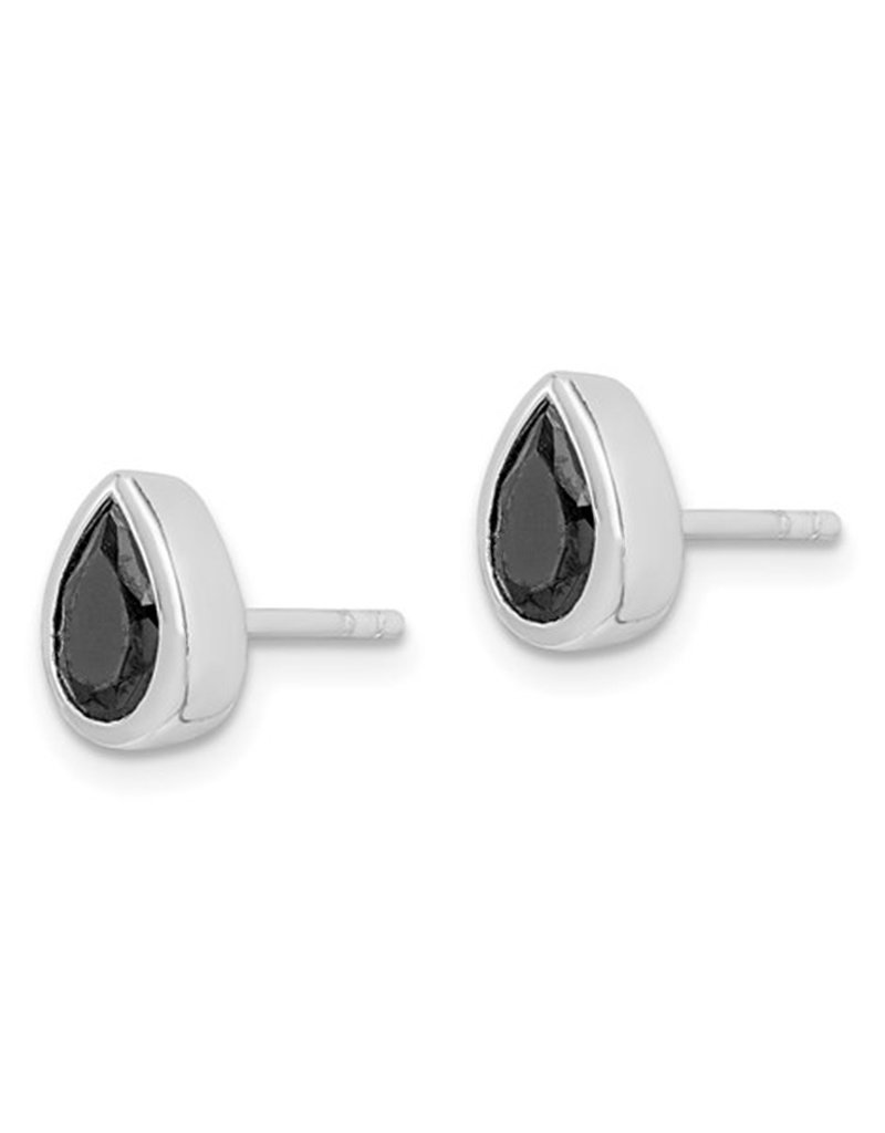 Sterling Silver Teardrop Black CZ Stud Earrings