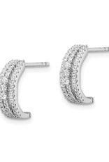 Sterling Silver 3-Row CZ C-Shaped Hoop Earrings