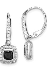 Sterling Silver Black and White CZ Leverback Earrings