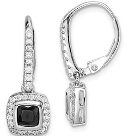 Black and White CZ Leverback Earrings