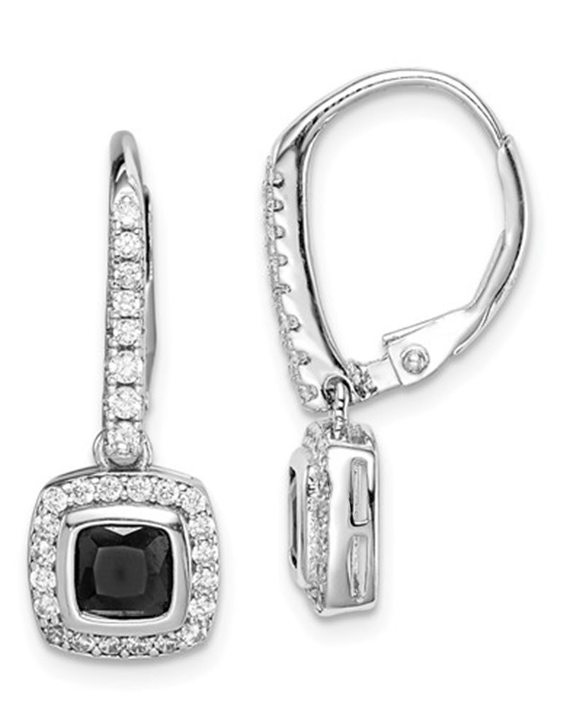 Sterling Silver Black and White CZ Leverback Earrings