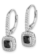 Sterling Silver Black and White CZ Leverback Earrings